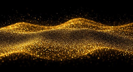 Abstract golden glittering waves on black background for design element
