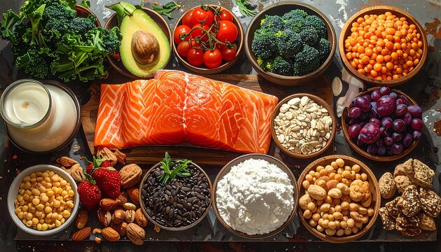 Assorted healthy food spread