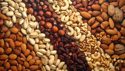 Assorted nuts and dried fruit close-up