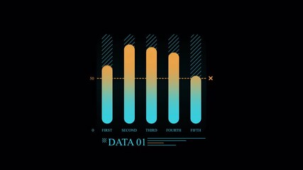 Animated Data Visualization: Futuristic Bar Graph on Black Background - Powered by Adobe