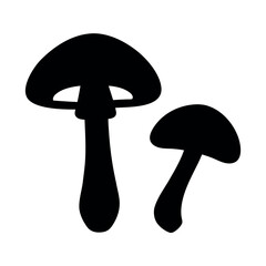 Two black silhouette mushrooms against a white background simple illustration