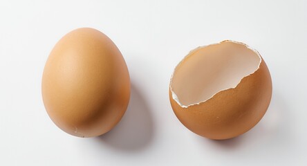 Whole and Cracked Egg on White Background