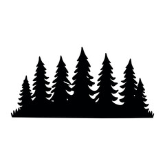 Obraz premium Silhouette of a dense evergreen forest against a white background
