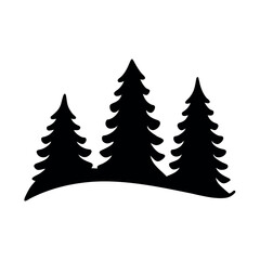 Fototapeta premium Silhouette of three dark evergreen trees on a gentle hill