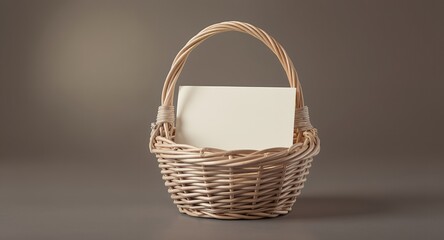 Woven Basket with Blank Card for Mockup