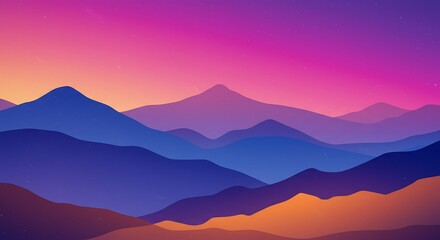 Obraz premium Abstract landscape vibrant silhouette of mountain range at sunset