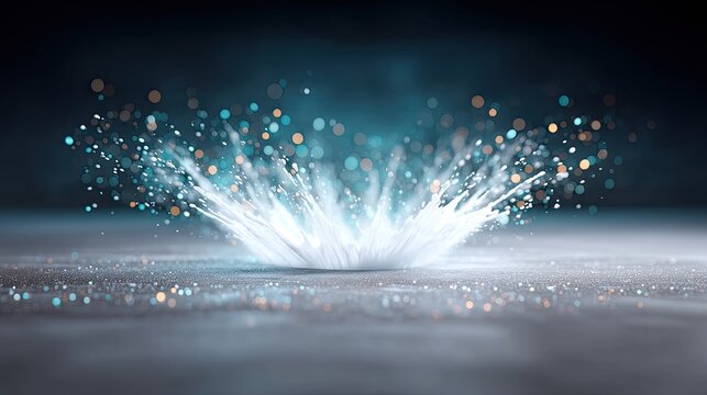Abstract Explosion Of Water Splash Effect With Blue And Orange Particles On Black Background