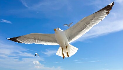 Fototapeta premium Seagull soaring in a vibrant blue sky