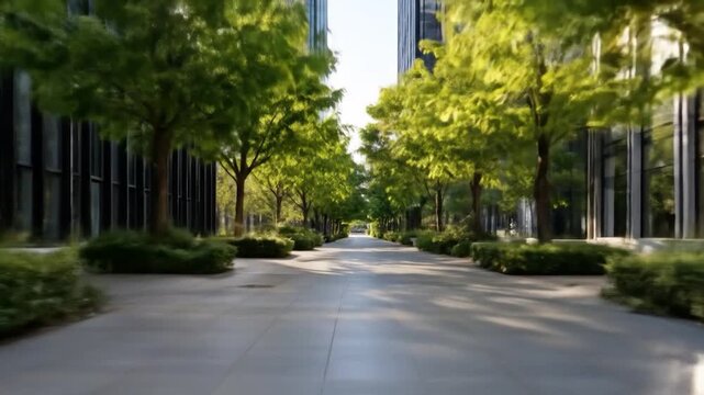 Urban landscape with trees and modern architecture exterior view