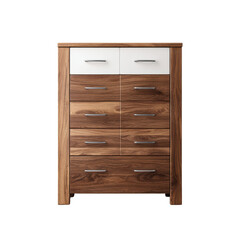 Modern wooden chest of drawers with white top drawers and silver handles walnut
