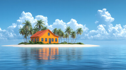 Orange house on tropical island