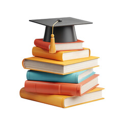 Stacked books with graduation cap education learning