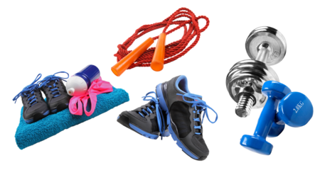 collection of diverse workout essentials for a healthy and active lifestyle