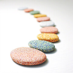 Pebble - A small rounded stone on a mountain path in white background