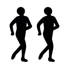 Two silhouettes of people running in motion against a white background