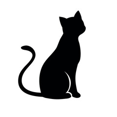 Silhouette of a black cat sitting elegantly with its tail curled upwards
