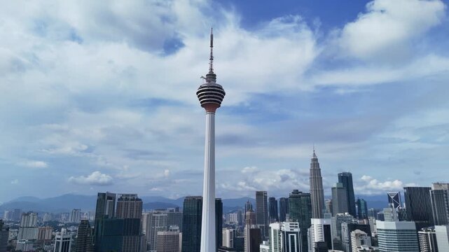Aerial view of Menara Kuala Lumpur and downtown cityscape, Malaysia.