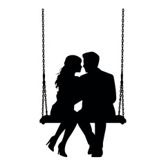 Silhouette of romantic couple on swing vector illustration for love valentine's day and wedding design
