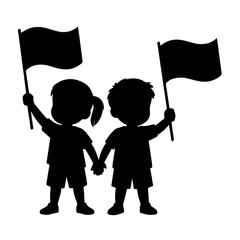 Silhouette of children holding flags vector illustration for graphic design and creative projects use