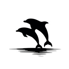 Silhouette vector graphic of two dolphins jumping out of water ocean wildlife aquatic animal illustration 100