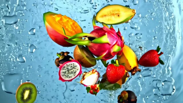 Vibrant fruits in water splash