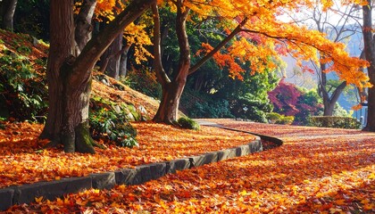 Autumn foliage path in a park
