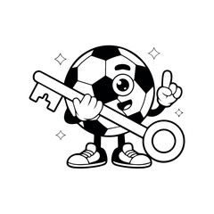 Soccer ball cartoon character holding a key vector illustration for sports and design projects needs