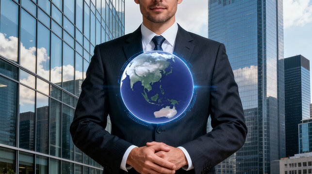 Businessperson with Holographic Earth