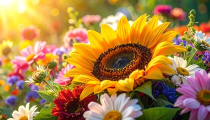 Obraz premium Vibrant flower bouquet in sunlight