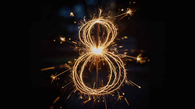 Sparkling number eight created with light painting, adding a festive and celebratory touch to any occasion