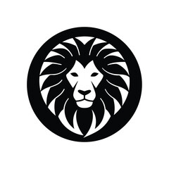 Black vector illustration of a lion head icon, a wild animal symbol of power suitable for a tattoo design or shield art