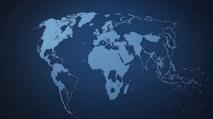 World map outline in blue on a dark background for global concepts