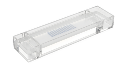 A clear electrophoresis gel box isolated on transparent background, essential laboratory equipment for scientific research and molecular biology analysis