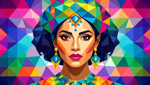 Woman in colorful geometric style