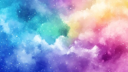 Abstract watercolor painting of vibrant colorful clouds with dreamy effects