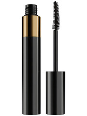 Elegant black and gold mascara tube with applicator cosmetic beauty