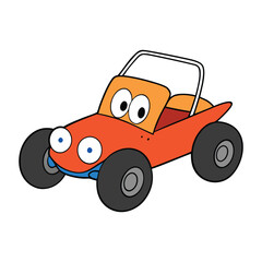 A cartoon buggy with big wheels and a playful design, featuring bold outlines and fun details, perfect for kids’ coloring, adventure themes, or creative activities.
