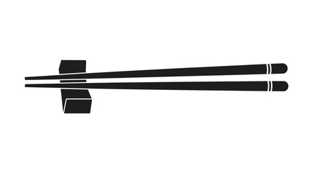 Fototapeta premium Elegant Chopsticks: A simple black-and-white image features a pair of chopsticks on a matching rest, designed for a modern aesthetic and minimalist elegance.