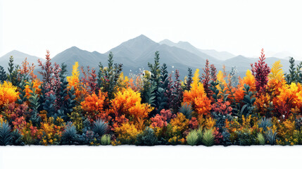 Autumn foliage line with mountains