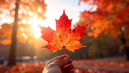Autumn leaf held up to the sun