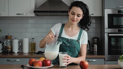 Milk importance as perfect food for healthy life with fruits in breakfast - Generative AI