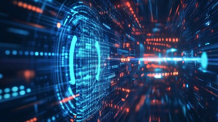 Abstract Digital Data Stream Flowing Through a Futuristic Cyberspace Tunnel with Glowing Network Connections