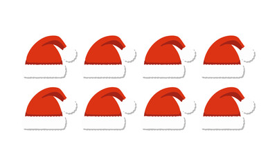 Santa Hat Collection Set Red Christmas Caps Isolated on White Vector Illustration, easily editable and scalable