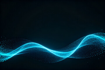 Abstract blue wave pattern composed of glowing particles on a dark background