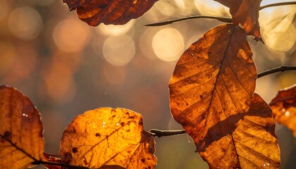 Autumn leaves bathed in golden sunlight