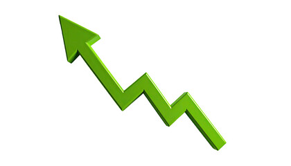 Bright green upward zigzag arrow on black