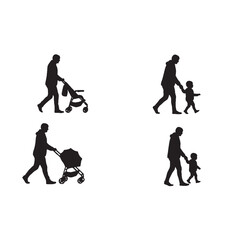 Person Pushing Stroller Silhouette Vector for Parenting, Lifestyle, and Family-Oriented Design Concepts