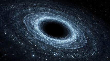 Supermassive Black Hole with Accretion Disk, Cosmic Singularity and Event Horizon, Deep Space Nebula and Gravitational Vortex