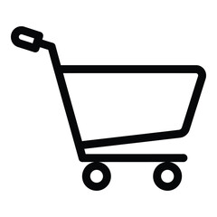 Simple black outline shopping cart icon represents online shopping commerce and e-commerce services for retail and business needs outline