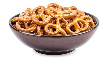 Bowl of Crunchy Salted Pretzels Snack on White Background Full of Treats